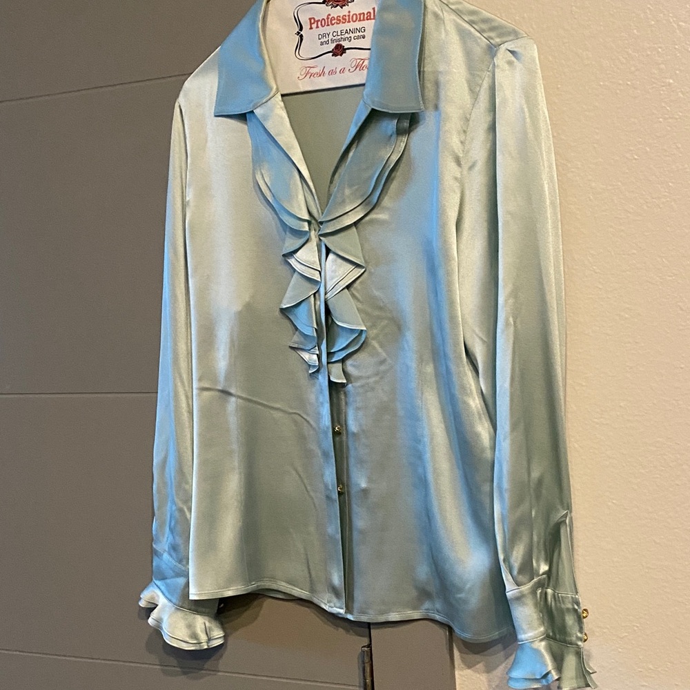 Elegant Light Blue Satin Blouse
